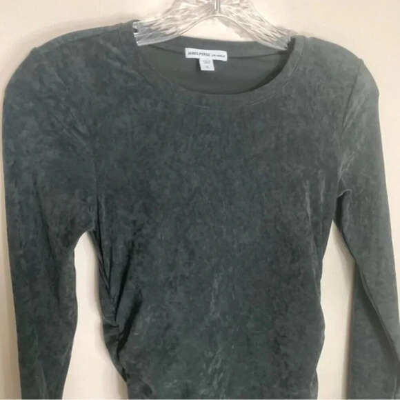 James Perse Green Ruched Velvet Long Sleeve Dress 0 - Picture 6 of 7